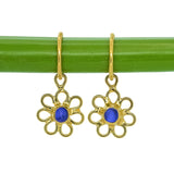 Blue Sea Glass Flower Hoops - Gold Vermeil