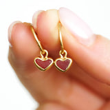 Red Sea Glass Heart Hoops, Gold Vermeil
