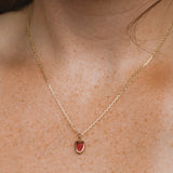 Red Sea Glass Heart Necklace, Gold Vermeil