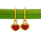Red Sea Glass Heart Hoops, Gold Vermeil