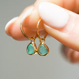 Green Sea Glass Hoops - Gold Vermeil