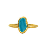 Blue Sea Glass, Gold Vermeil - Size O