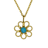 Blue Sea Glass Flower Necklace -  Gold Vermeil