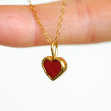 Red Sea Glass Heart Necklace, Gold Vermeil