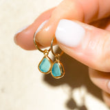 Blue Sea Glass Hoops - Gold Vermeil