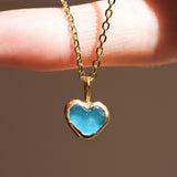 Blue Sea Glass Heart Necklace, Gold Vermeil