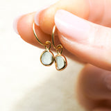 Light Blue Sea Glass Hoops - Gold Vermeil