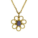 Purple Sea Glass Flower Necklace -  Gold Vermeil