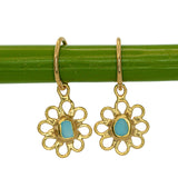 Blue Sea Glass Flower Hoops - Gold Vermeil