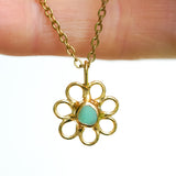 Green Sea Glass Flower Necklace -  Gold Vermeil