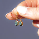 Green Sea Glass Hoops - Gold Vermeil