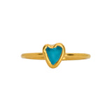 Blue Sea Glass Heart, Gold Vermeil - Size T
