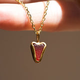 Red Sea Glass Heart Necklace, Gold Vermeil