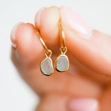 Light Blue Sea Glass Hoops - Gold Vermeil