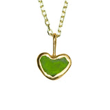 Green Sea Glass Heart Necklace, Gold Vermeil