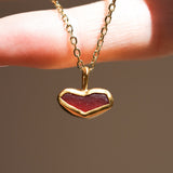 Red Sea Glass Heart Necklace, Gold Vermeil