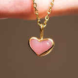 Pink Sea Glass Heart Necklace, Gold Vermeil