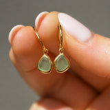 Green Sea Glass Hoops - Gold Vermeil