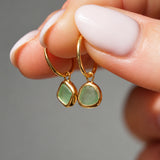 Green Sea Glass Hoops - Gold Vermeil