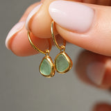 Green Sea Glass Hoops - Gold Vermeil